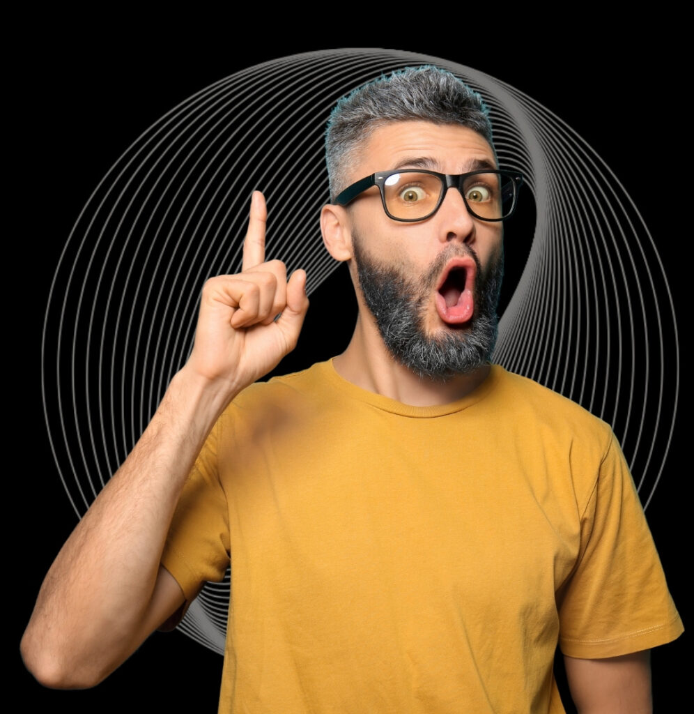 Hombre sorprendido con branding